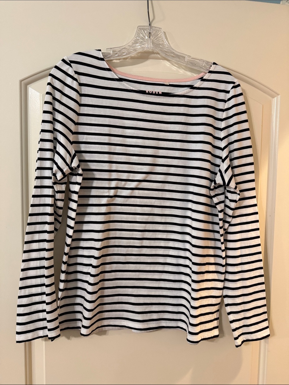 Boden Striped Long-Sleeve Crewneck Top - Black & White